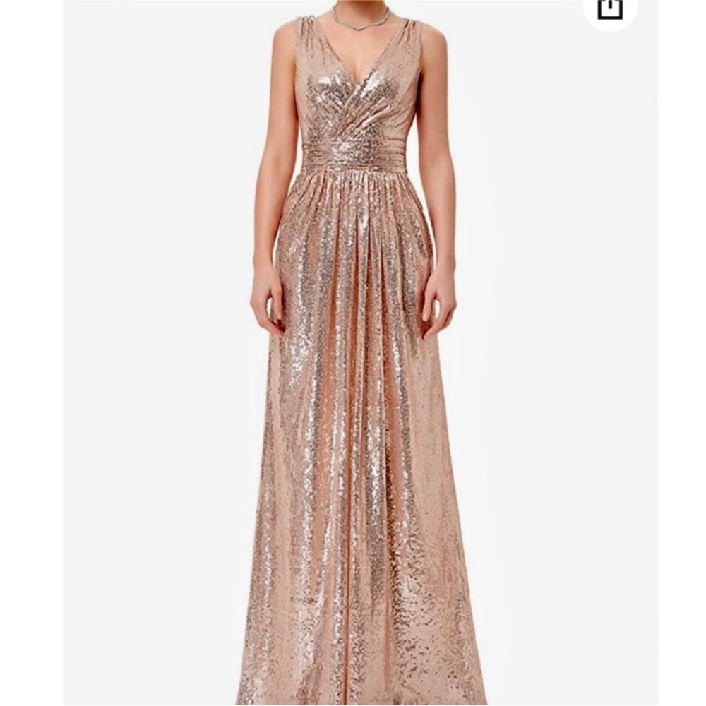 Kate Kasin Sequin Sleeveless V-neck Formal evening Dress size 6 Rose gold pink